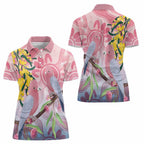 Australia Galah Women Polo Shirt Gumblossoms Golden Wattle Aboriginal Art