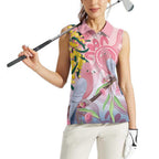 Australia Galah Women Sleeveless Polo Shirt Gumblossoms Golden Wattle Aboriginal Art