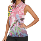 Australia Galah Women Sleeveless Polo Shirt Gumblossoms Golden Wattle Aboriginal Art