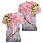 Australia Galah Women V-Neck T-Shirt Gumblossoms Golden Wattle Aboriginal Art