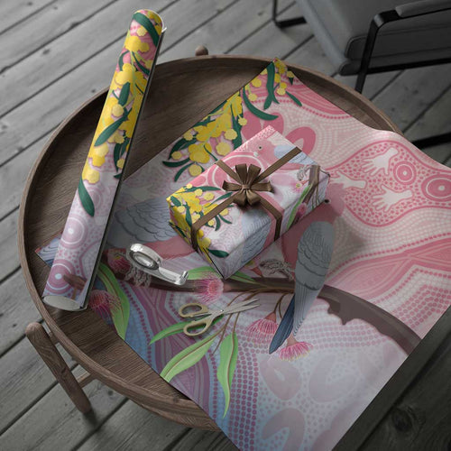 Australia Galah Wrapping Paper Gumblossoms Golden Wattle Aboriginal Art - Aussie Hoodie