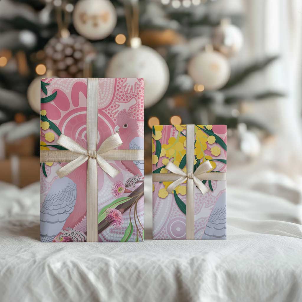 Australia Galah Wrapping Paper Gumblossoms Golden Wattle Aboriginal Art - Aussie Hoodie