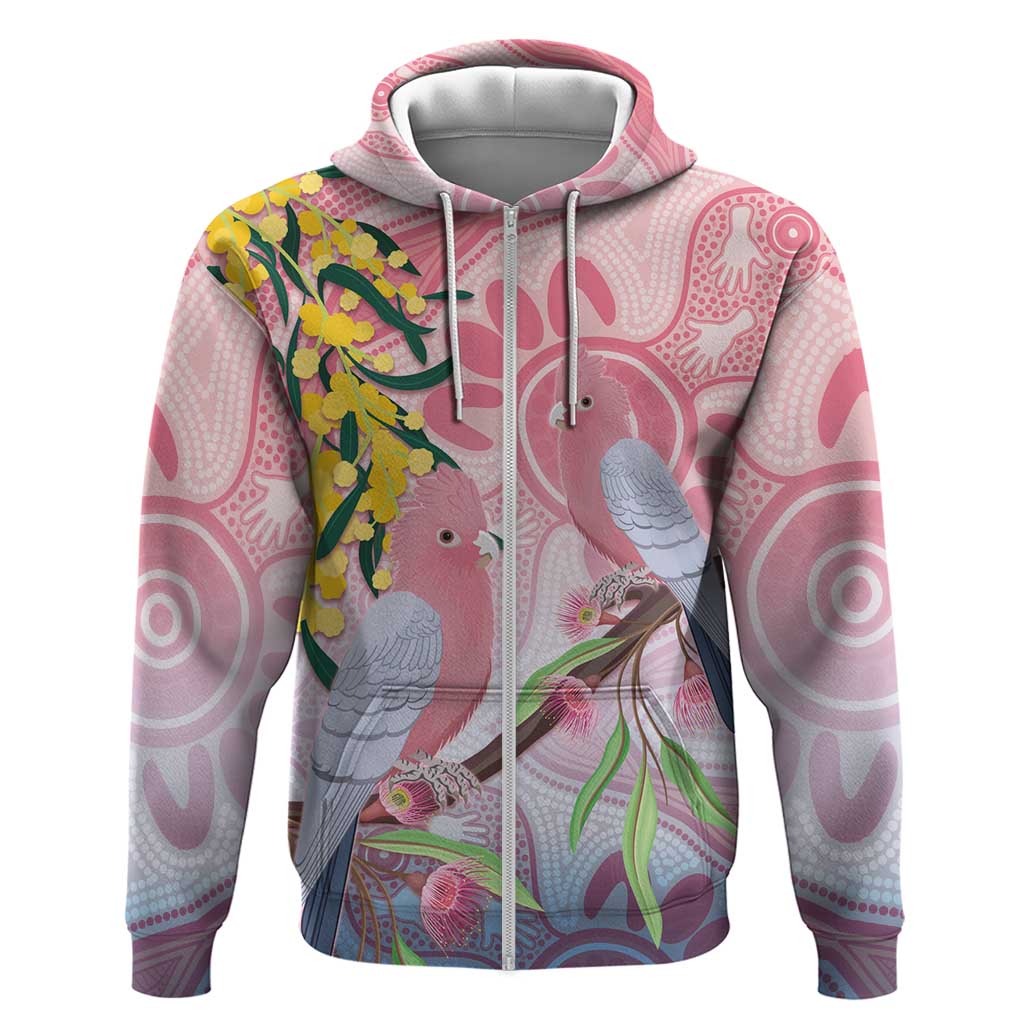 Australia Galah Zip Hoodie Gumblossoms Golden Wattle Aboriginal Art