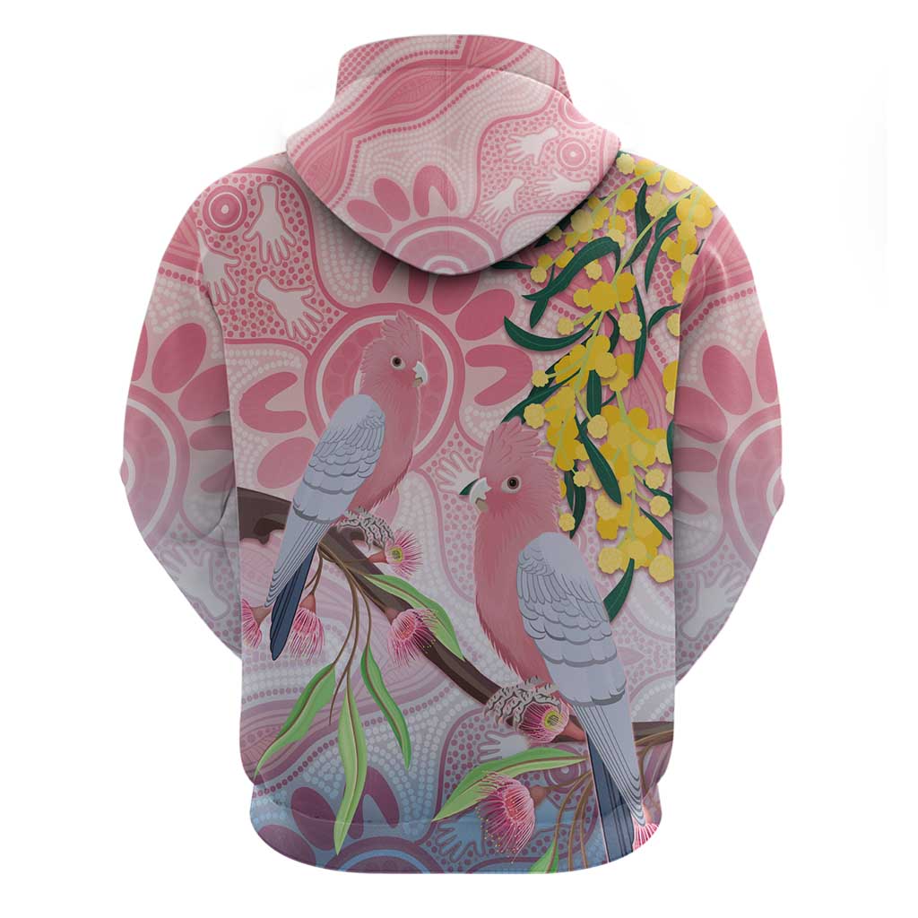 Australia Galah Zip Hoodie Gumblossoms Golden Wattle Aboriginal Art