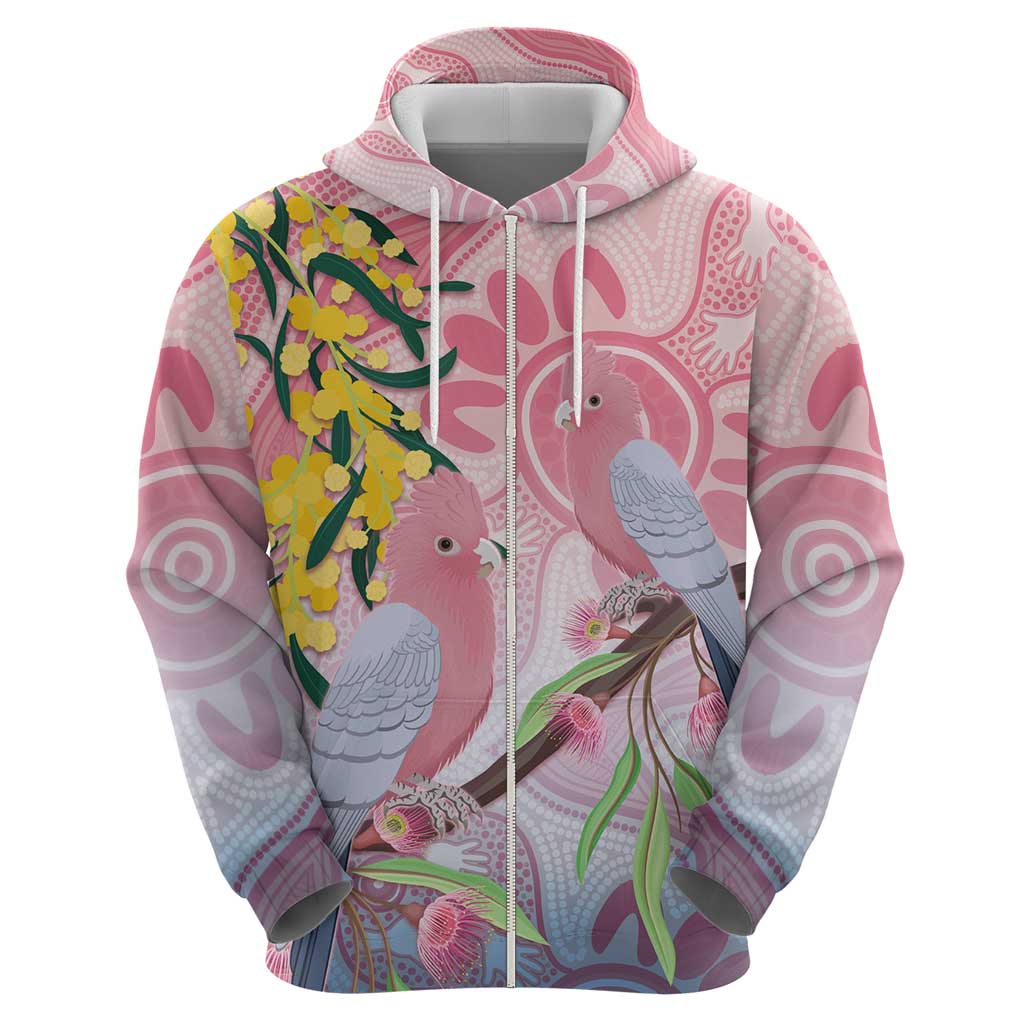 Australia Galah Zip Hoodie Gumblossoms Golden Wattle Aboriginal Art