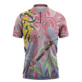 Australia Galah Zipper Polo Shirt Gumblossoms Golden Wattle Aboriginal Art - Aussie Hoodie