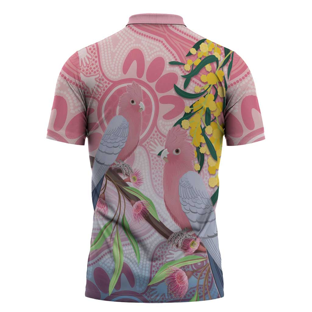 Australia Galah Zipper Polo Shirt Gumblossoms Golden Wattle Aboriginal Art - Aussie Hoodie