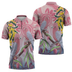 Australia Galah Zipper Polo Shirt Gumblossoms Golden Wattle Aboriginal Art - Aussie Hoodie