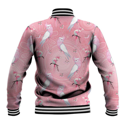 Galah and Gumblossoms Australia Baseball Jacket Seamless Style Aboriginal Art