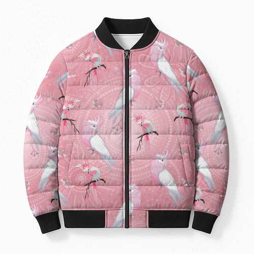 Galah and Gumblossoms Australia Bomber Puffer Jacket Seamless Style Aboriginal Art - Aussie Hoodie