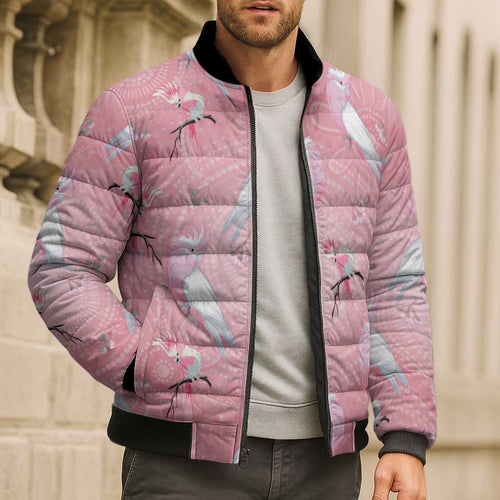 Galah and Gumblossoms Australia Bomber Puffer Jacket Seamless Style Aboriginal Art - Aussie Hoodie