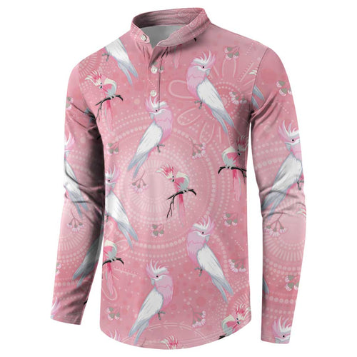 Galah and Gumblossoms Australia Button Sweatshirt Seamless Style Aboriginal Art