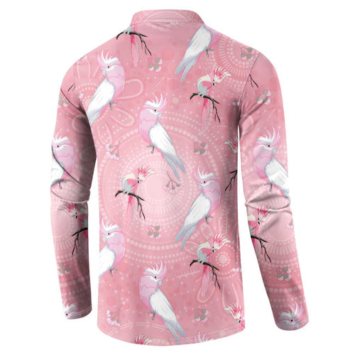 Galah and Gumblossoms Australia Button Sweatshirt Seamless Style Aboriginal Art