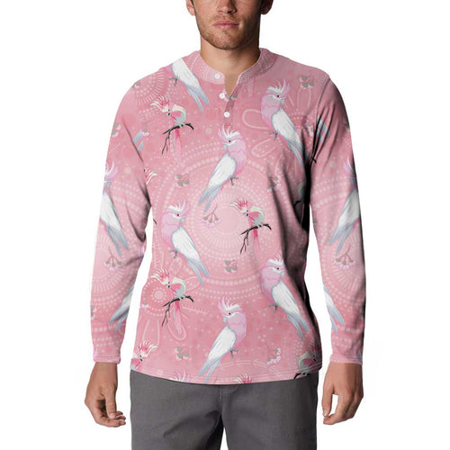Galah and Gumblossoms Australia Button Sweatshirt Seamless Style Aboriginal Art