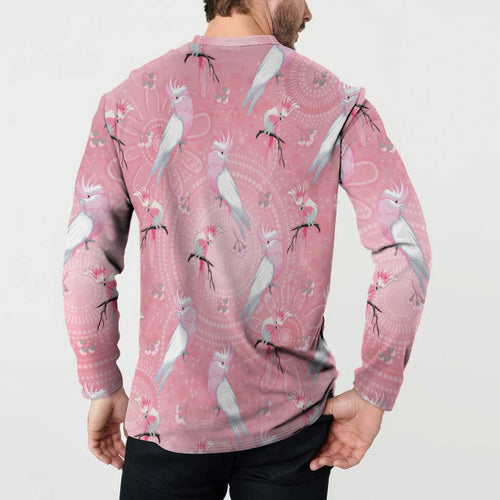 Galah and Gumblossoms Australia Button Sweatshirt Seamless Style Aboriginal Art