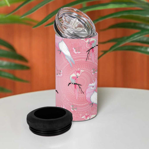 Galah and Gumblossoms Australia 4 in 1 Can Cooler Tumbler Seamless Style Aboriginal Art