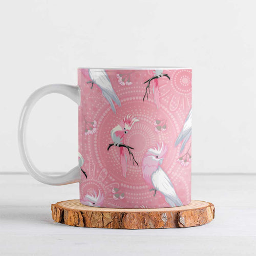 Galah and Gumblossoms Australia Ceramic Mug Seamless Style Aboriginal Art - Aussie Hoodie
