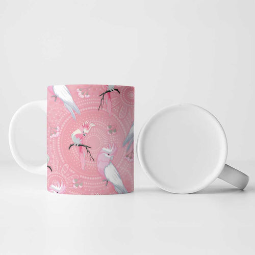 Galah and Gumblossoms Australia Ceramic Mug Seamless Style Aboriginal Art - Aussie Hoodie