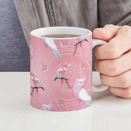 Galah and Gumblossoms Australia Ceramic Mug Seamless Style Aboriginal Art - Aussie Hoodie