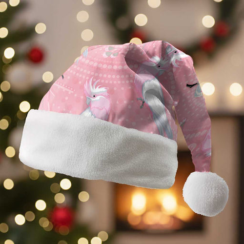 Galah and Gumblossoms Australia Christmas Santa Hat Seamless Style Aboriginal Art - Aussie Hoodie