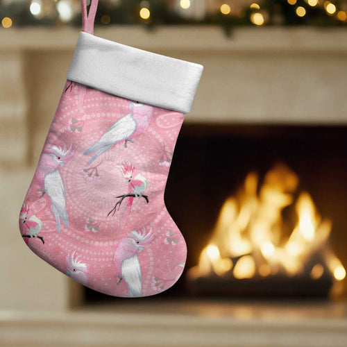 Galah and Gumblossoms Australia Christmas Stocking Seamless Style Aboriginal Art - Aussie Hoodie