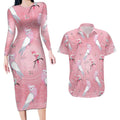 Galah and Gumblossoms Australia Couples Matching Long Sleeve Bodycon Dress and Hawaiian Shirt Seamless Style Aboriginal Art