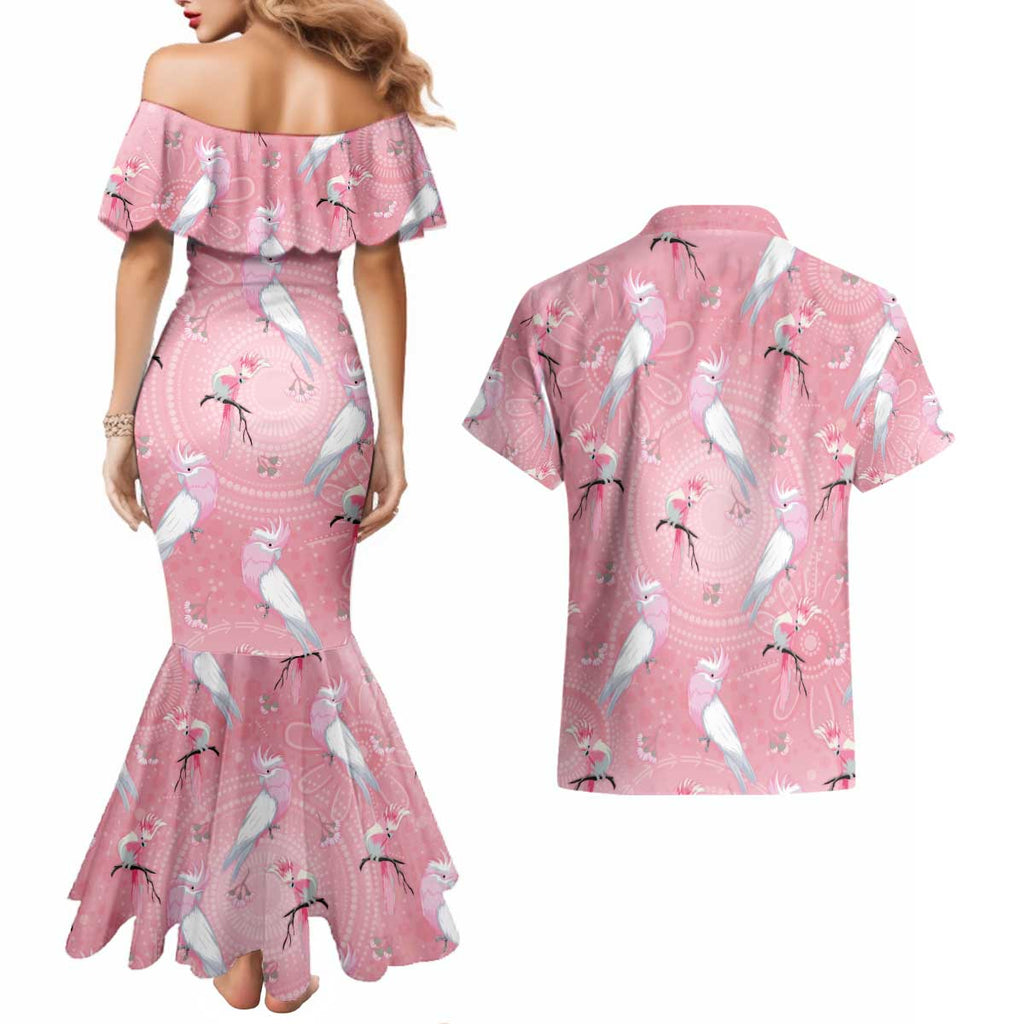 Galah and Gumblossoms Australia Couples Matching Mermaid Dress and Hawaiian Shirt Seamless Style Aboriginal Art