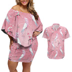 Galah and Gumblossoms Australia Couples Matching Off Shoulder Short Dress and Hawaiian Shirt Seamless Style Aboriginal Art