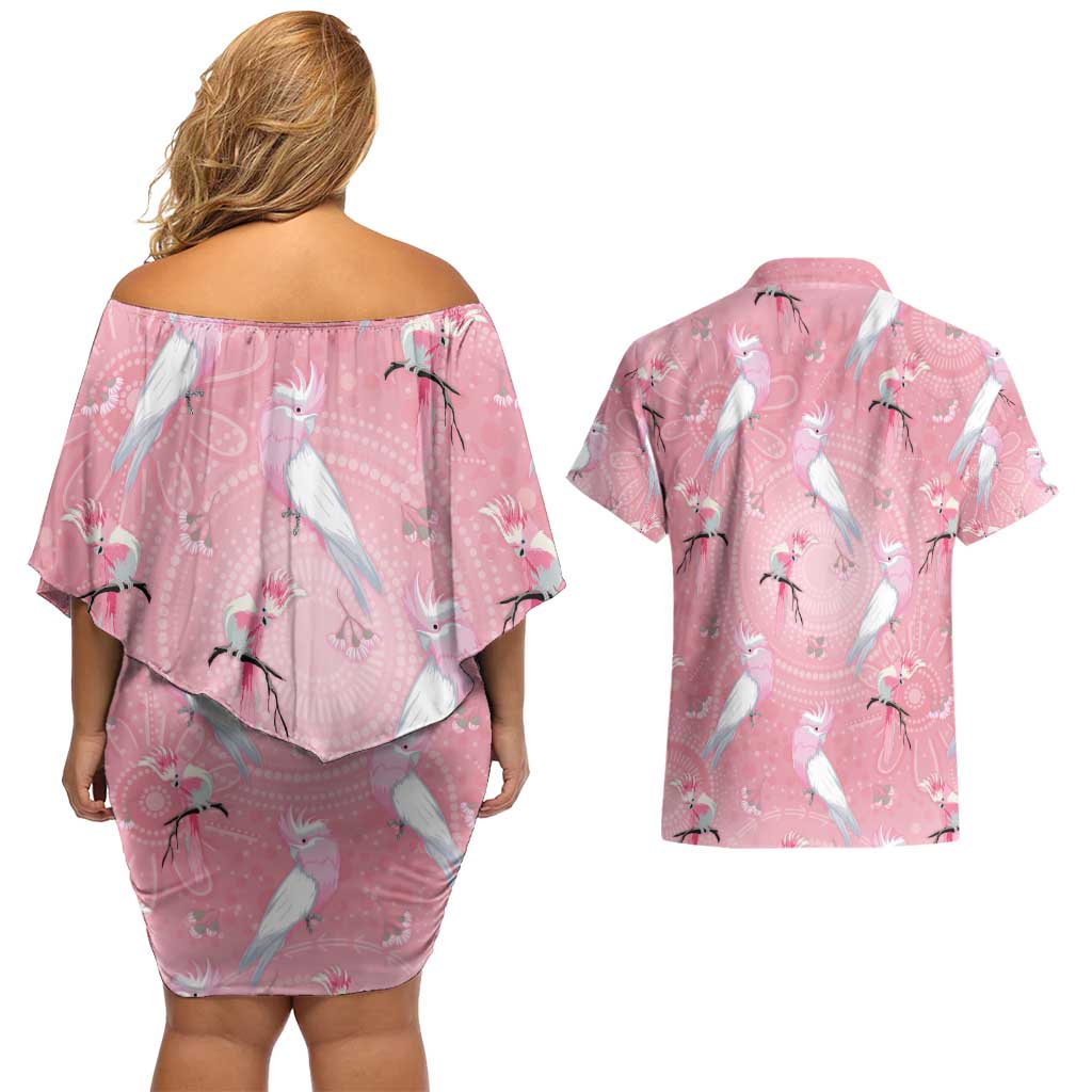 Galah and Gumblossoms Australia Couples Matching Off Shoulder Short Dress and Hawaiian Shirt Seamless Style Aboriginal Art