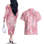Galah and Gumblossoms Australia Couples Matching Off The Shoulder Long Sleeve Dress and Hawaiian Shirt Seamless Style Aboriginal Art