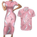 Galah and Gumblossoms Australia Couples Matching Short Sleeve Bodycon Dress and Hawaiian Shirt Seamless Style Aboriginal Art