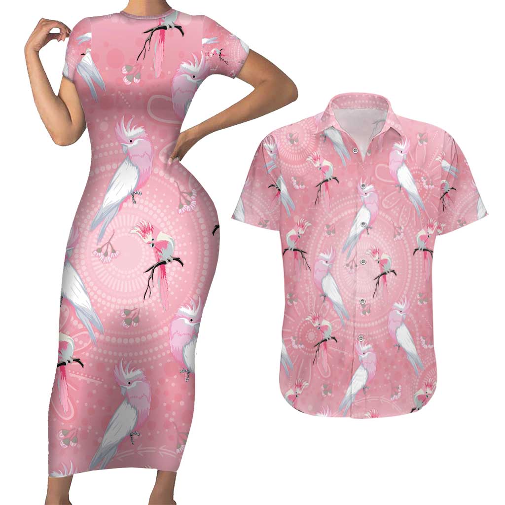 Galah and Gumblossoms Australia Couples Matching Short Sleeve Bodycon Dress and Hawaiian Shirt Seamless Style Aboriginal Art