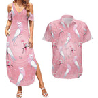 Galah and Gumblossoms Australia Couples Matching Summer Maxi Dress and Hawaiian Shirt Seamless Style Aboriginal Art