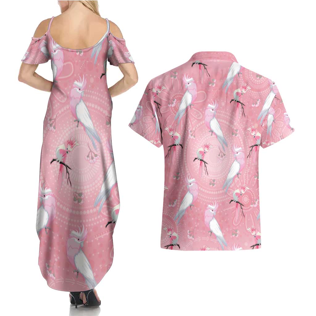 Galah and Gumblossoms Australia Couples Matching Summer Maxi Dress and Hawaiian Shirt Seamless Style Aboriginal Art