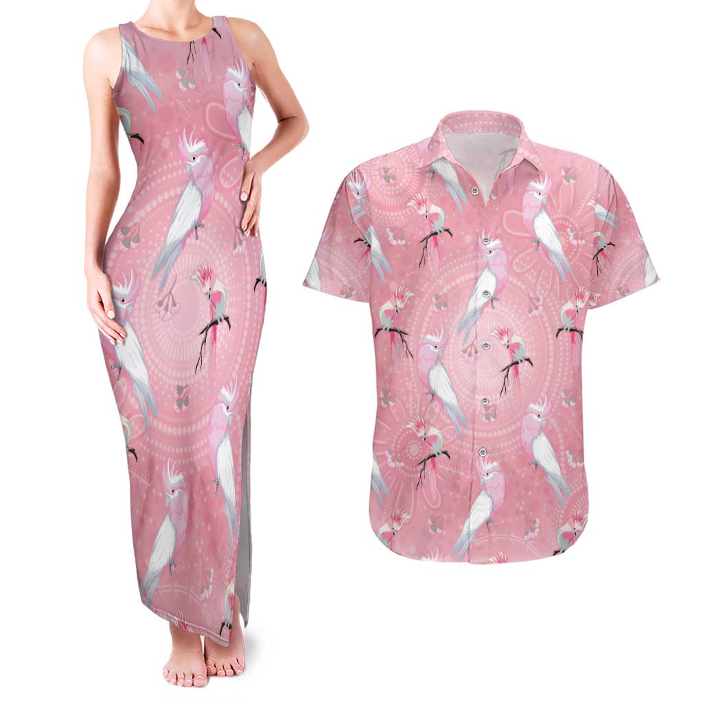 Galah and Gumblossoms Australia Couples Matching Tank Maxi Dress and Hawaiian Shirt Seamless Style Aboriginal Art