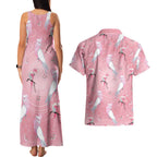 Galah and Gumblossoms Australia Couples Matching Tank Maxi Dress and Hawaiian Shirt Seamless Style Aboriginal Art