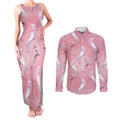 Galah and Gumblossoms Australia Couples Matching Tank Maxi Dress and Long Sleeve Button Shirt Seamless Style Aboriginal Art