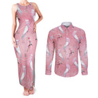 Galah and Gumblossoms Australia Couples Matching Tank Maxi Dress and Long Sleeve Button Shirt Seamless Style Aboriginal Art