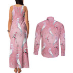 Galah and Gumblossoms Australia Couples Matching Tank Maxi Dress and Long Sleeve Button Shirt Seamless Style Aboriginal Art