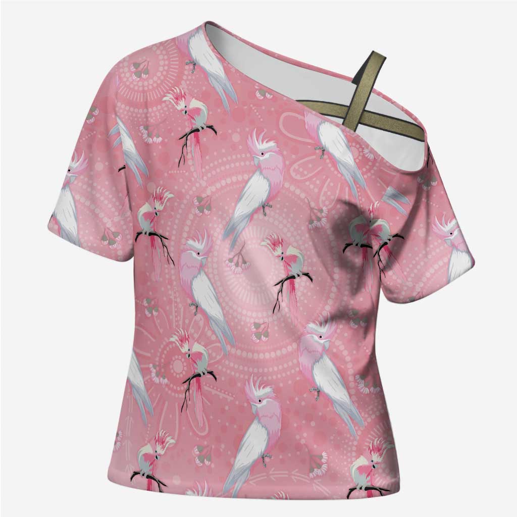 Galah and Gumblossoms Australia Cross Shoulder Shirt Seamless Style Aboriginal Art - Aussie Hoodie