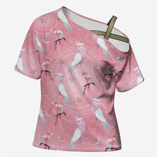 Galah and Gumblossoms Australia Cross Shoulder Shirt Seamless Style Aboriginal Art - Aussie Hoodie