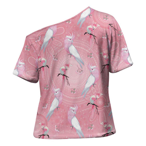 Galah and Gumblossoms Australia Cross Shoulder Shirt Seamless Style Aboriginal Art - Aussie Hoodie