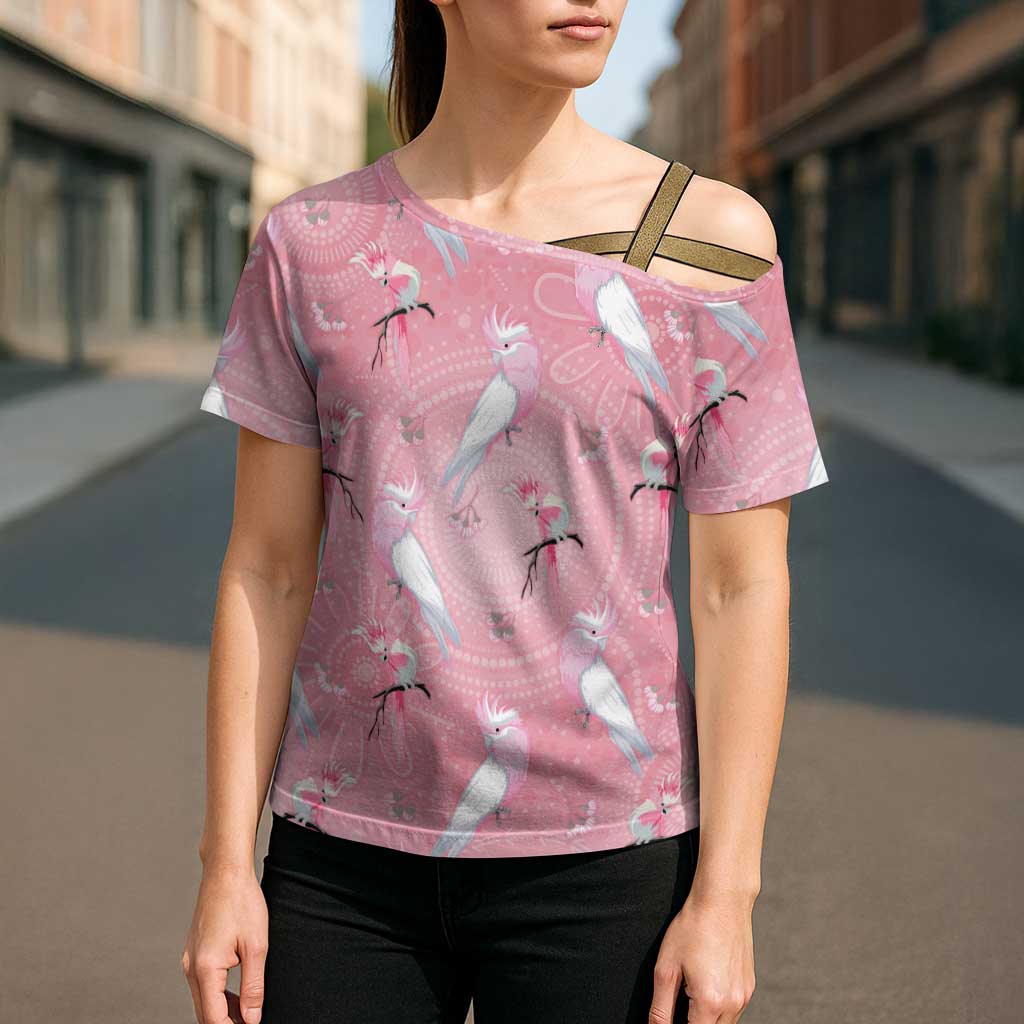 Galah and Gumblossoms Australia Cross Shoulder Shirt Seamless Style Aboriginal Art - Aussie Hoodie