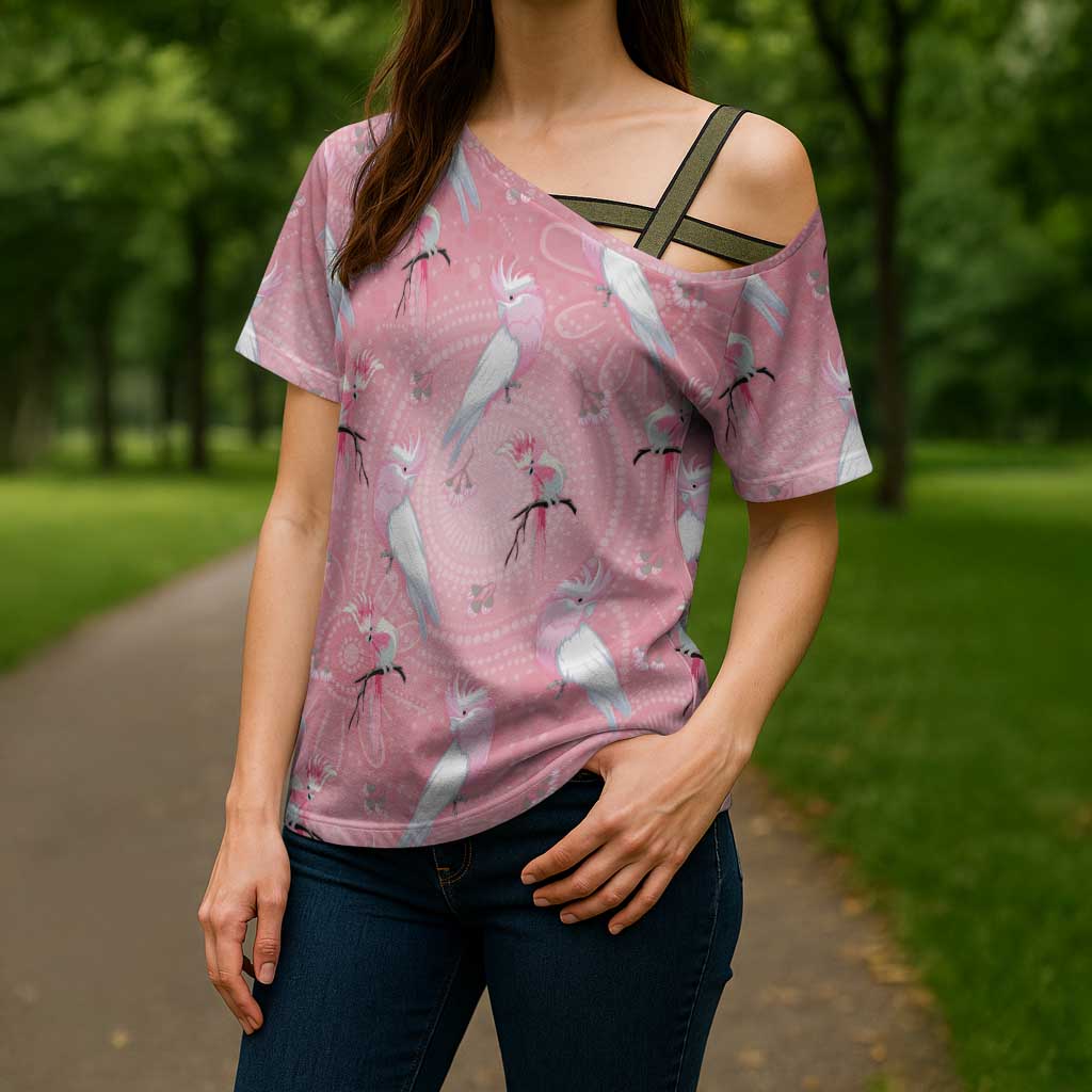 Galah and Gumblossoms Australia Cross Shoulder Shirt Seamless Style Aboriginal Art - Aussie Hoodie