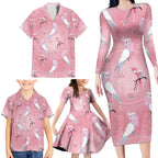 Galah and Gumblossoms Australia Family Matching Long Sleeve Bodycon Dress and Hawaiian Shirt Seamless Style Aboriginal Art
