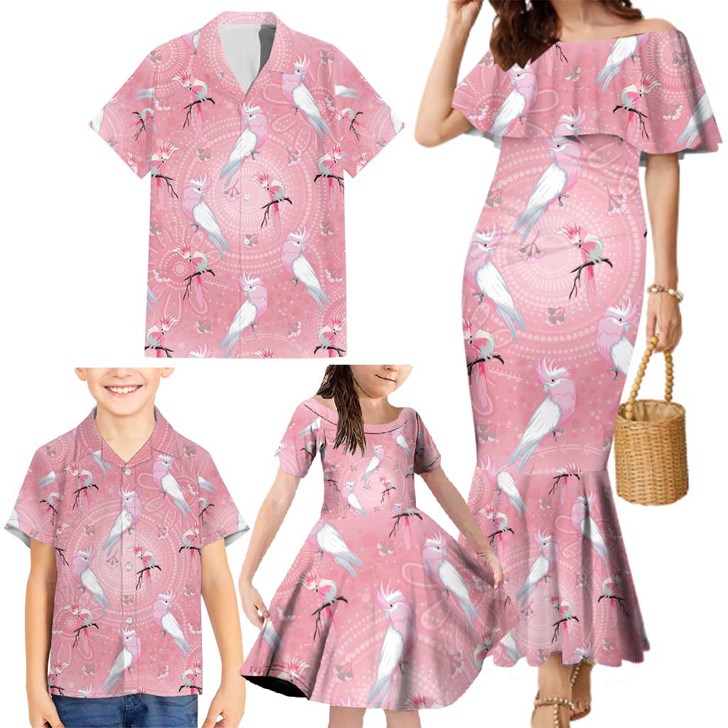 Galah and Gumblossoms Australia Family Matching Mermaid Dress and Hawaiian Shirt Seamless Style Aboriginal Art