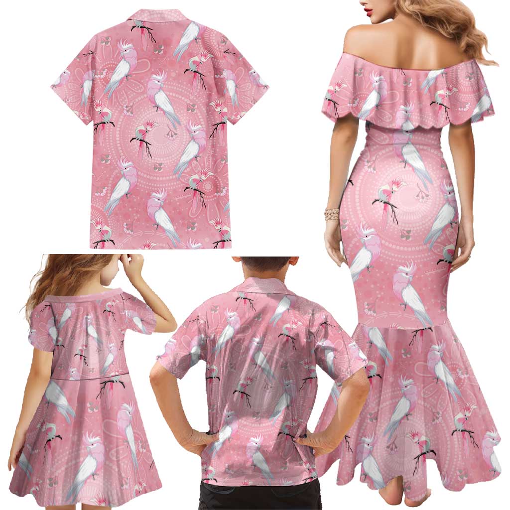 Galah and Gumblossoms Australia Family Matching Mermaid Dress and Hawaiian Shirt Seamless Style Aboriginal Art