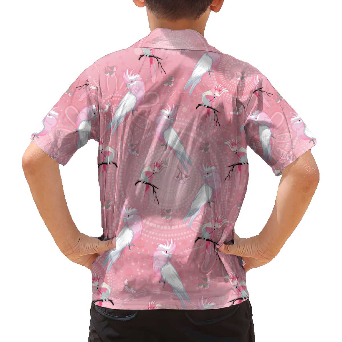 Galah and Gumblossoms Australia Family Matching Off The Shoulder Long Sleeve Dress and Hawaiian Shirt Seamless Style Aboriginal Art