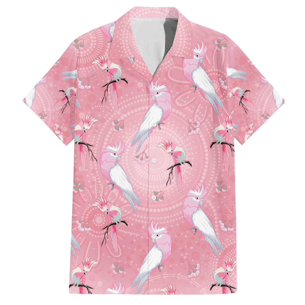 Galah and Gumblossoms Australia Family Matching Off The Shoulder Long Sleeve Dress and Hawaiian Shirt Seamless Style Aboriginal Art