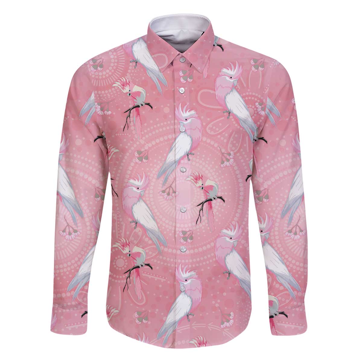 Galah and Gumblossoms Australia Family Matching Off The Shoulder Long Sleeve Dress and Hawaiian Shirt Seamless Style Aboriginal Art